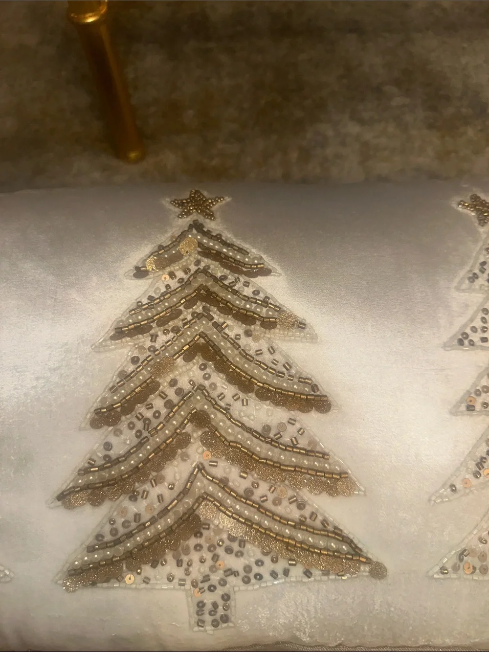 Christmas Holiday Sequin Tree Decorative Pillow - Cream and Gold
